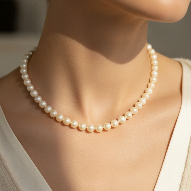 Collier ras du cou en Or Jaune avec Perles d'eau