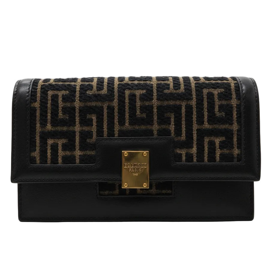 Sac à main Balmain en toile jacquard noir et kaki
