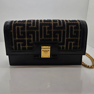 Sac à main Balmain en toile jacquard noir et kaki