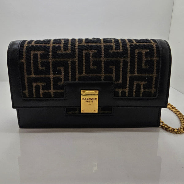 Sac à main Balmain en toile jacquard noir et kaki