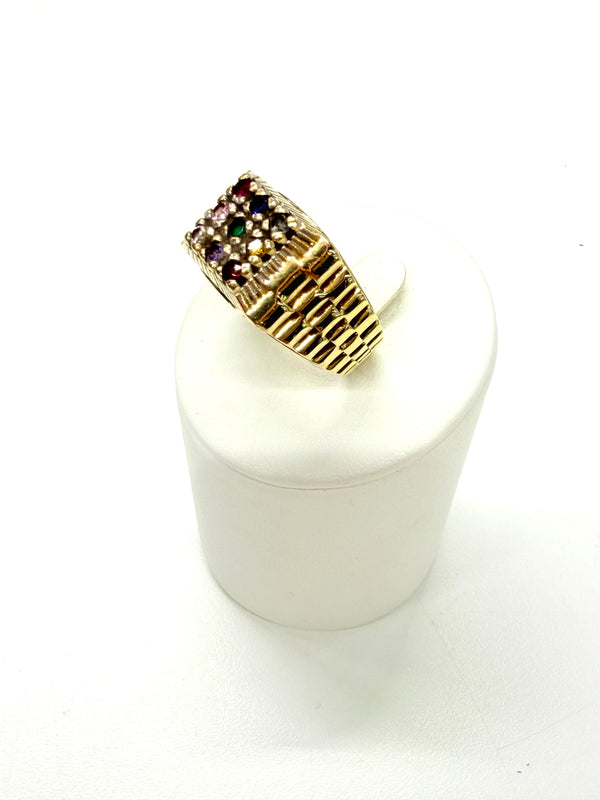 Chevalière Or Jaune 18k 9 Pierres de couleurs