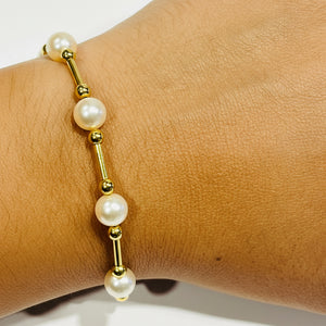 Bracelet Maillon Perles en Or Jaune 18K - 6.96 G
