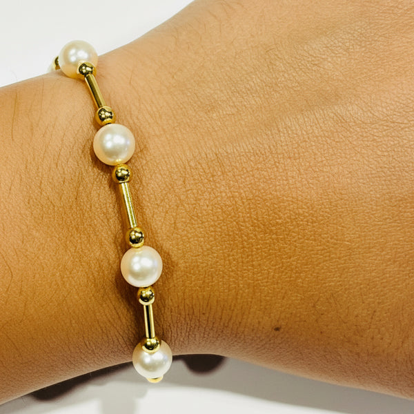 Bracelet Maillon Perles en Or Jaune 18K - 6.96 G