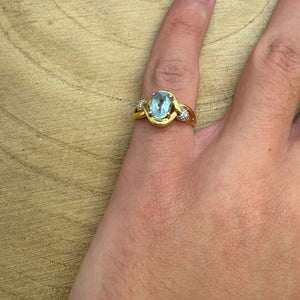 Bague en Or Jaune 18K avec Oxyde de Zirconium Bleu 2.5 Grs - Taille 54