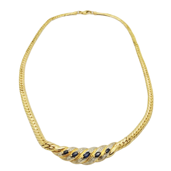 Collier Princesse Or Jaune Diamants et Saphir 18k