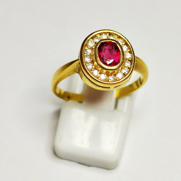 Bague en Or Jaune 18 Carats avec Rubis et Diamants – T 54