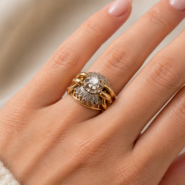 Bague Ancienne en Or jaune - Diamants 18K - 6.73Grs - T55