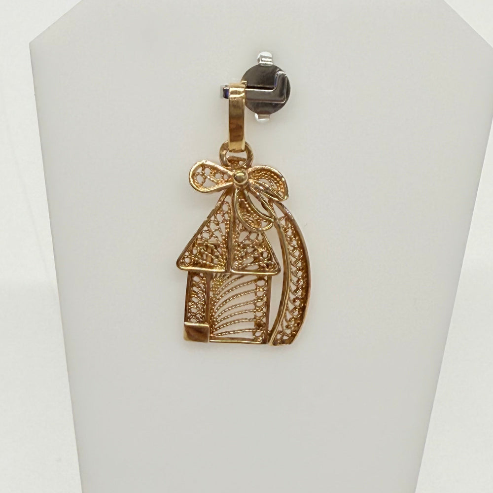 Pendentif Maison en Or Rose avec Palmier