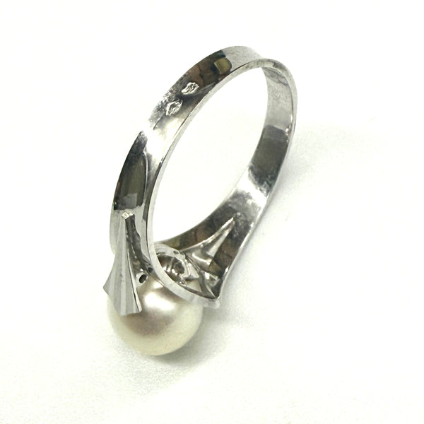 Bague Solitaire Perle en Or Blanc 18K- Taille 52