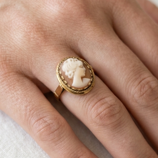 Bague Camée Or Jaune 15k - 2.28 G - Taille 55