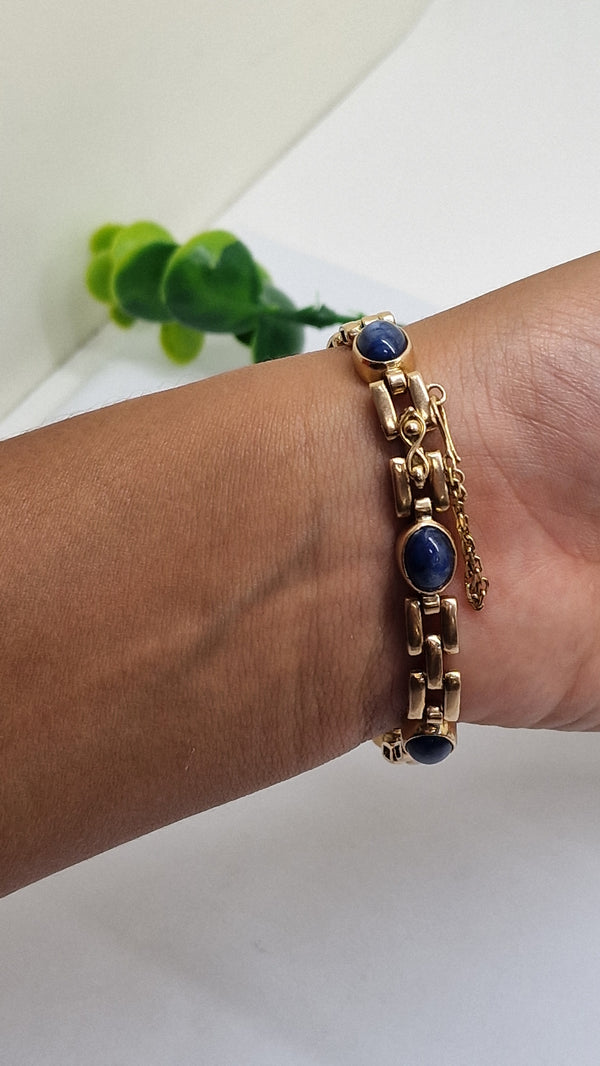 Bracelet Maillon Fantaisie en Or Jaune 18K avec Saphirs