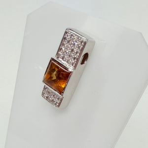 Pendentif Or Blanc avec Diamants et Citrine 18k