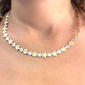 Collier Fleur de Tiaré en Or jaune et blanc 18K - 43Cm- 9.86g
