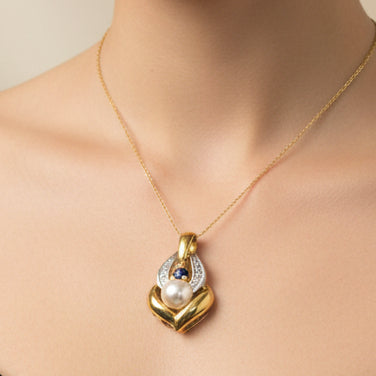 Pendentif Or 750/1000, Saphir et Perle 18K - 0.85Grs