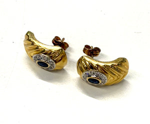 Paire Boucles d'Oreilles Or Jaune 18k Saphir et Zirconium