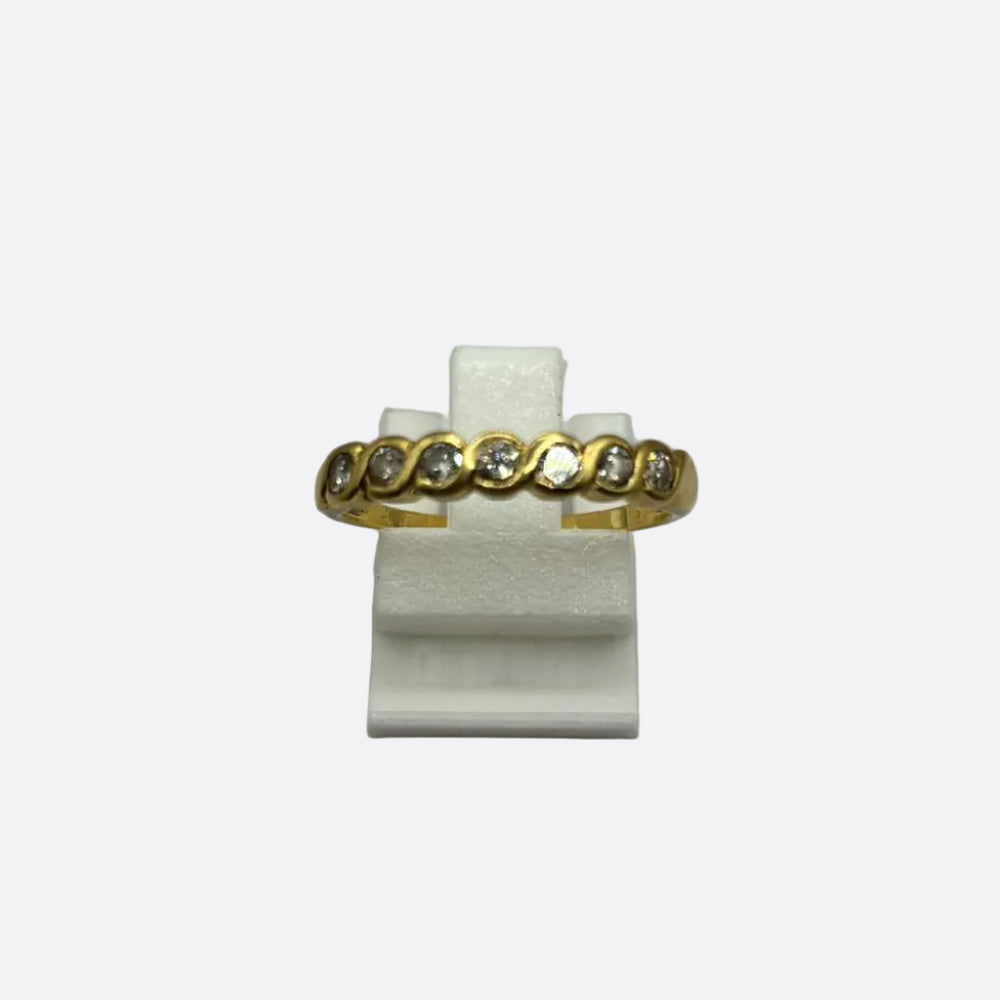 Bague Demi-Tour en Or Jaune Diamants 18K - Taille 56- 2.29g