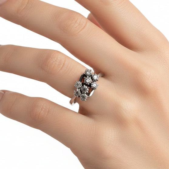 Bague en Or Blanc 18K avec Oxydes de Zirconium - T51.5 - 3.71gr