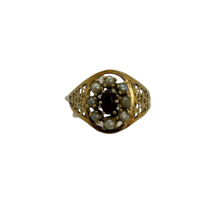 Bague en Or Jaune Grenat Perles 18K 3.43 Grs