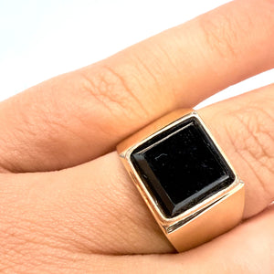 Bague Chevalière en Or Jaune 18k Onyx - Taille 55