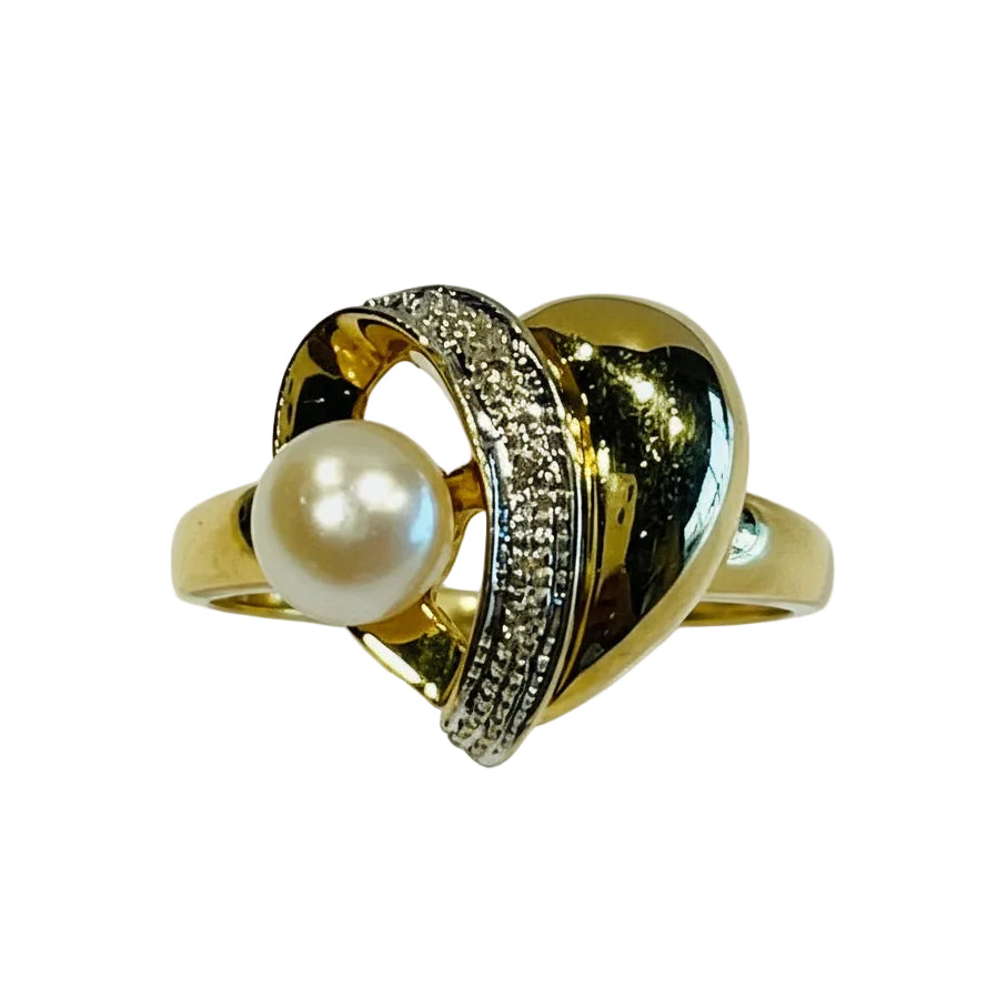 Bague Or Perles et Diamants  18K - 3.29Grs - T56