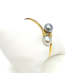 Bracelet jonc en or jaune 18K et perles de Tahiti - 9.20 Grs