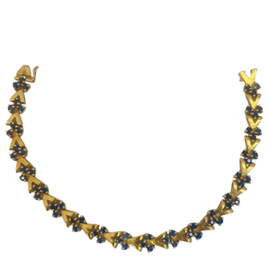 Bracelet Maillon en Or Jaune 18 Carats avec Saphirs - L 19 Cm