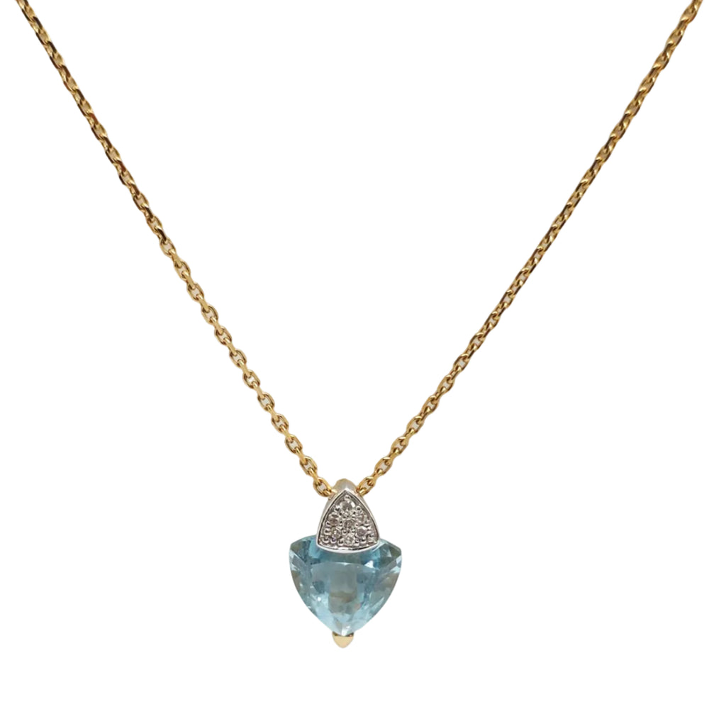 Collier Princesse En Or Jaune 18K avec Aigue Marine et Diamants
