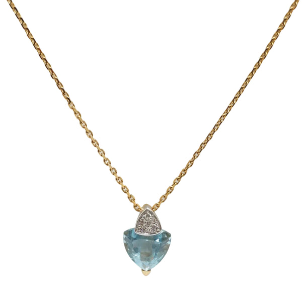 Collier Princesse En Or Jaune 18K avec Aigue Marine et Diamants