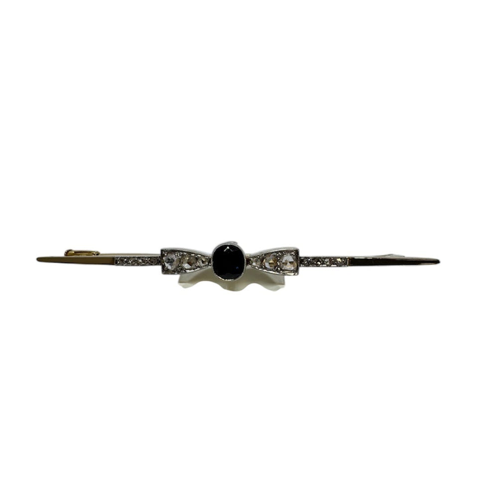 Broche en Or Jaune 18k avec Diamants et Saphir - 5.54 Grs