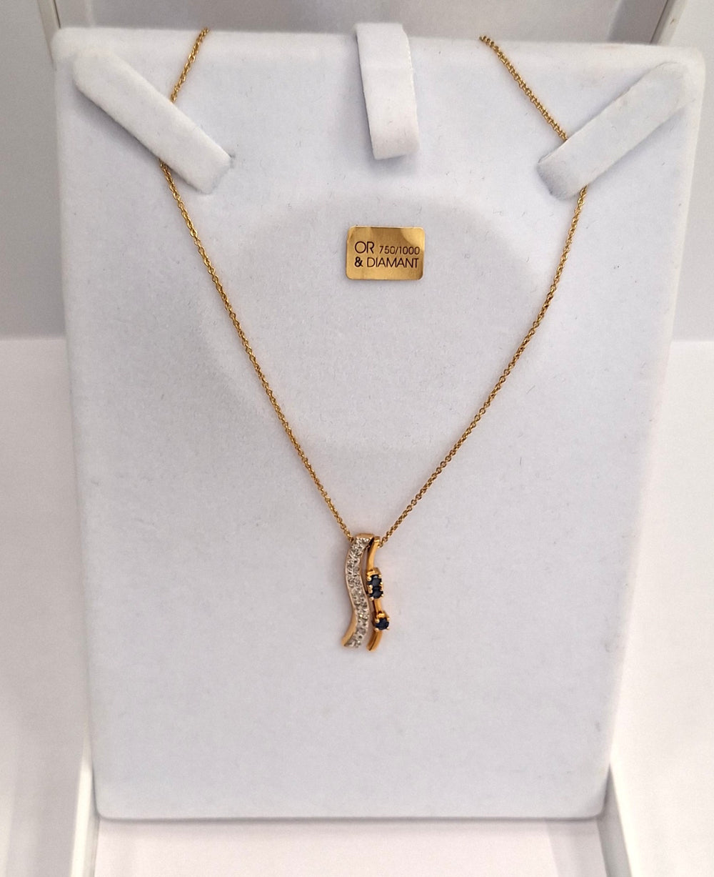 Collier Princesse en Or Jaune avec Diamants et Saphirs