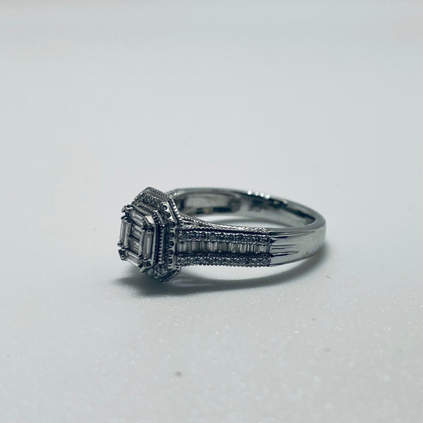 Bague Solitaire Or Gris 18K avec Diamants 4.95 Grs - Taille 55