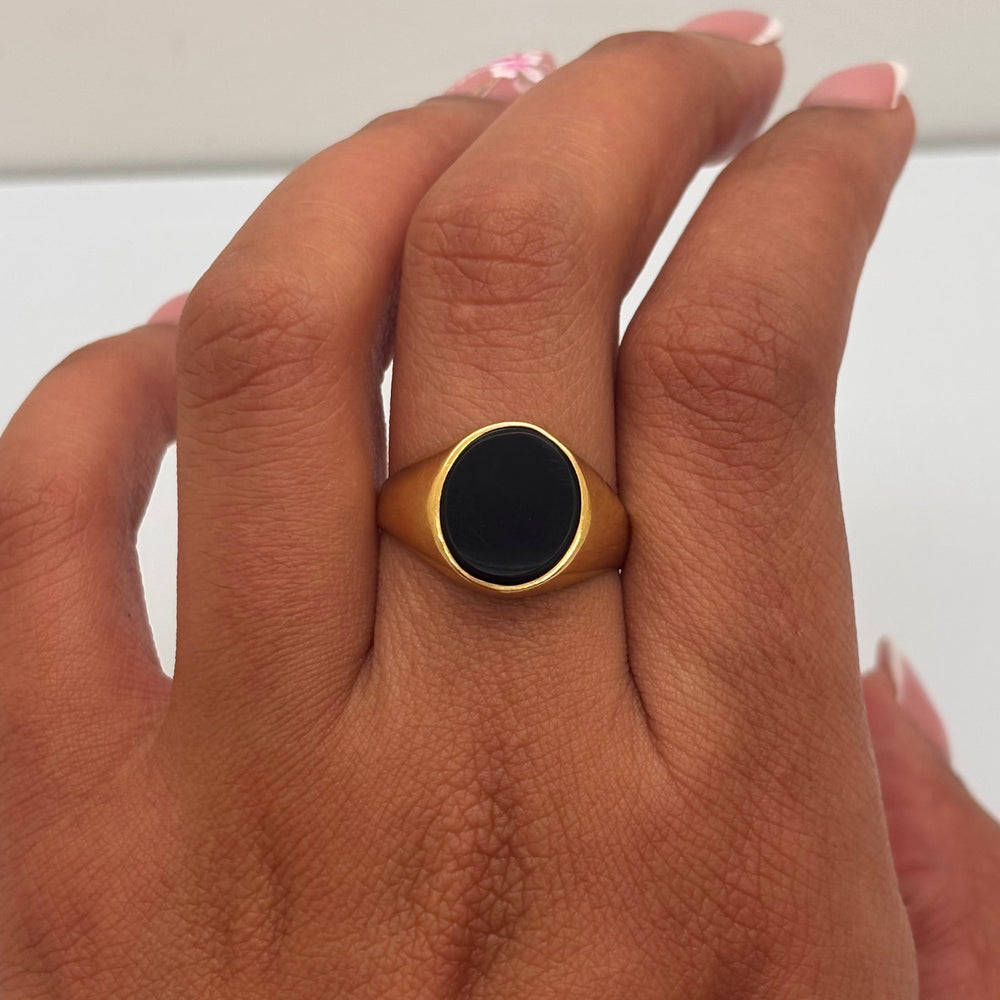 Bague en Or jaune 18 carats avec Pierre Agathe noire 4.02 Taille 62