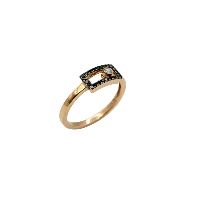 Bague en Or Jaune avec Diamants Noirs et Blanc 18k - 2.59 G