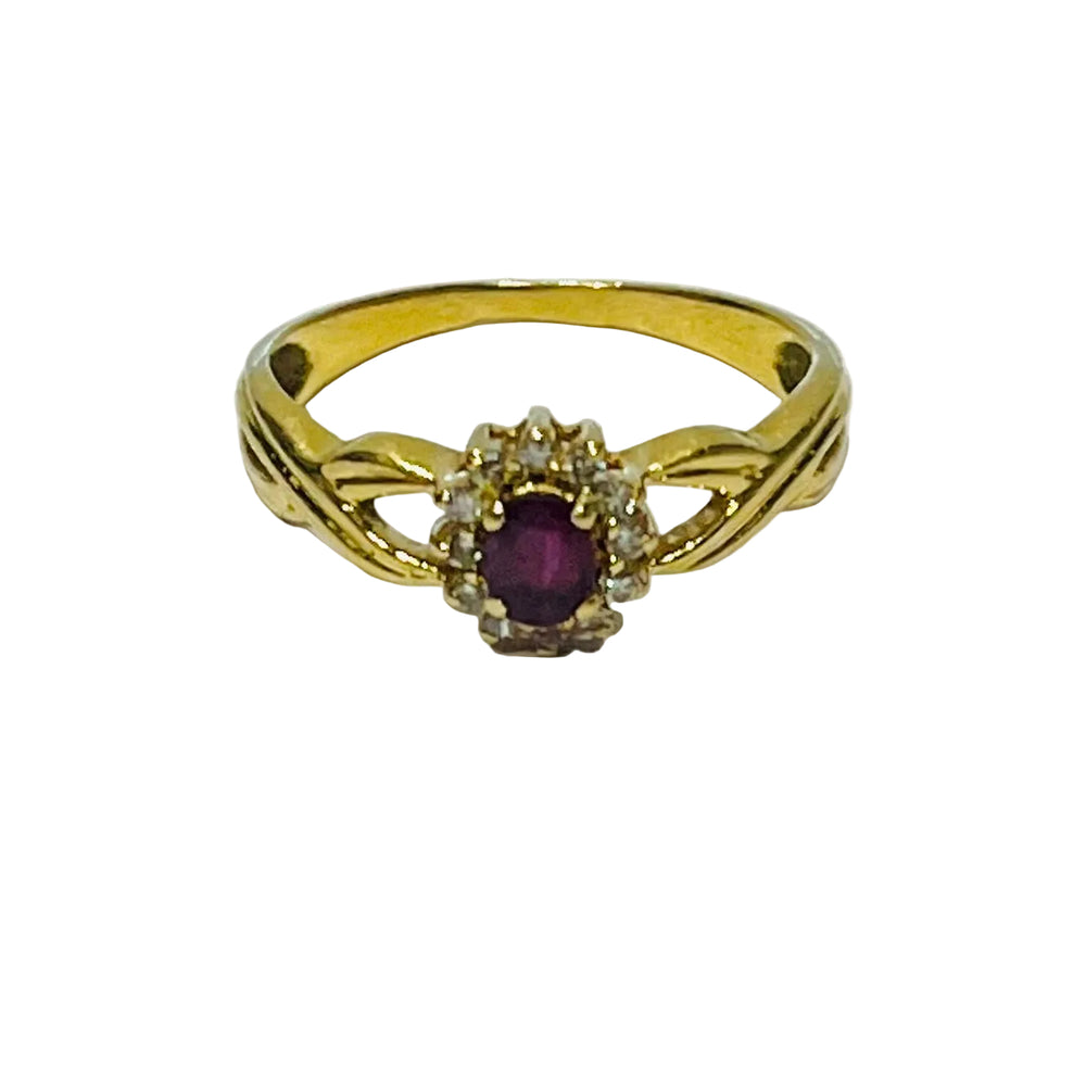Bague Marguerite Or Jaune 750/1000 avec Diamants et Rubis