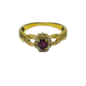 Bague Marguerite Or Jaune 750/1000 avec Diamants et Rubis
