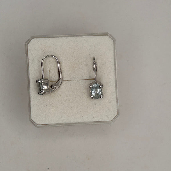 Boucles d'oreilles dormeuses en or blanc 18K - Aigue-marine