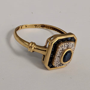 Bagues en Or Jaune avec Diamants et Saphir Taille -53