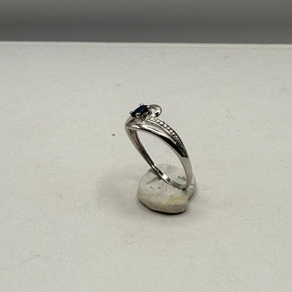 Bague en Or Blanc avec Saphir Bleu 18K Taille-53