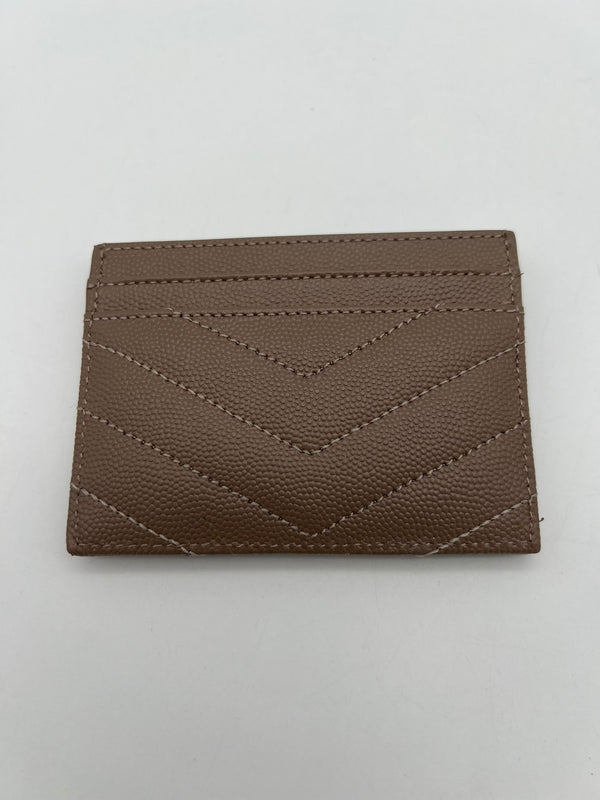Porte-carte Saint Laurent en cuir grain de poudre beige