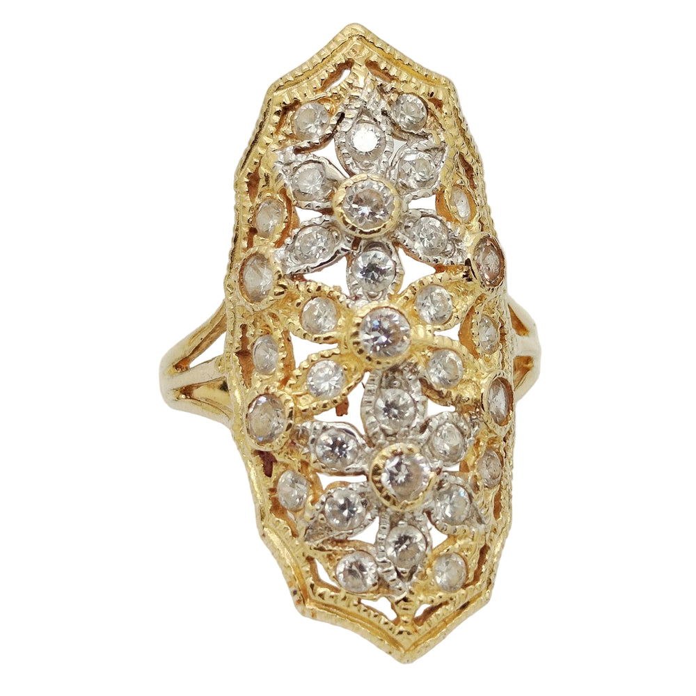 Bague Ancienne en Or Jaune et Or Blanc 18k