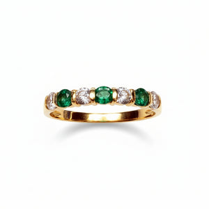 Bague or jaune 18k avec émeraude et zircon