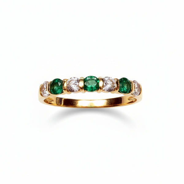 Bague or jaune 18k avec émeraude et zircon