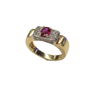 Rare Bague Tank en Or Jaune et Blanc, Diamants et Rubis