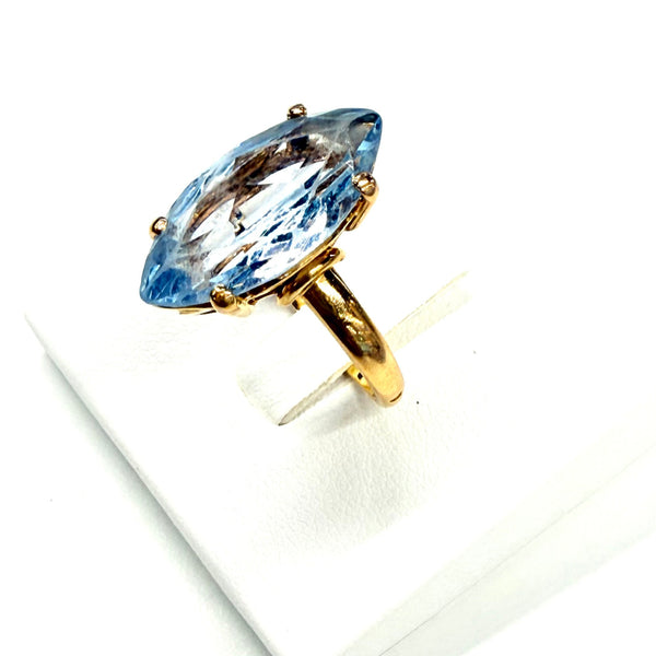 Bague Marquise Or Jaune 18K avec Aigue Marine 5.57 Grs - Taille 58