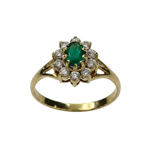 Superbe Bague Marguerite en Or Jaune avec Emeraude