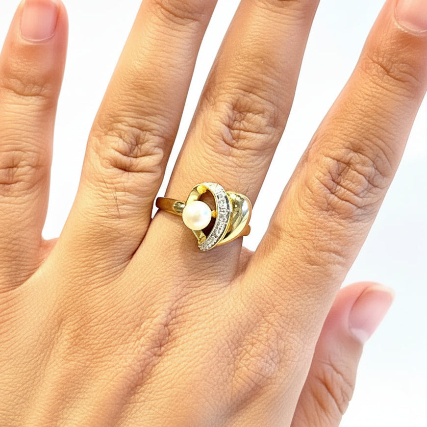 Bague Or Perles et Diamants  18K - 3.29Grs - T56