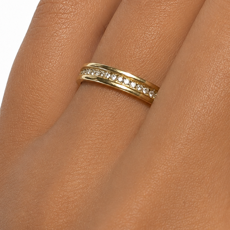 Bague Demi Tour Or Jaune 18 Carats et Diamants