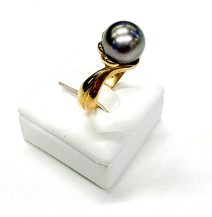 Bague Perle de Tahiti en Or Jaune 18 Carats Taille 55,5