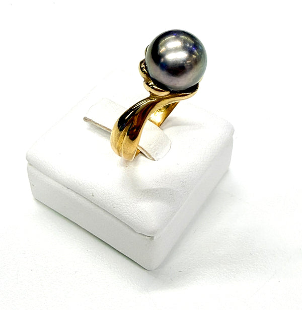 Bague Perle de Tahiti en Or Jaune 18 Carats Taille 55,5