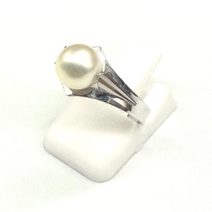 Bague Solitaire Perle en Or Blanc 18K- Taille 52
